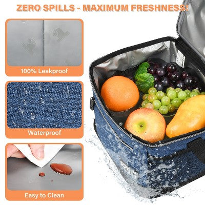 Tirrinia Insulated Small Lunch Bag with Adjustable Shoulder Strap, Leakproof Reusable Lunch Cooler Bag with Front Zip Pocket, Portable Lunch Boxs