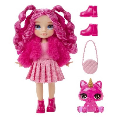 Rainbow High Littles Magenta Monroe Pink 5.5" Posable Small Doll with Purse Magical Pet Kitty: Articulated Fashion Figure, Removable Clothes