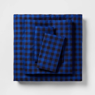 Queen Microfiber Sheet Set Blue/Black Gingham - Room Essentials