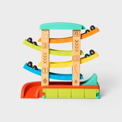 Wooden Race Car Ramp - 3pc -Gigglescape: Toy Vehicle Tracks, Wooden Truck Ramp, Car Track, Includes Vehicles