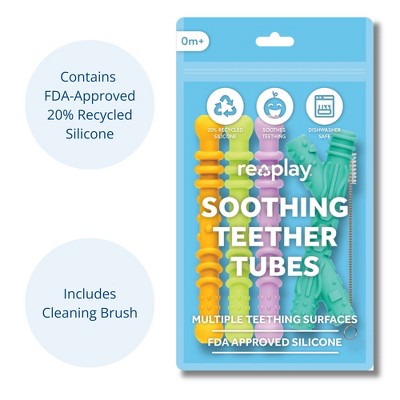 Re-Play Assorted Teether Straws with Cleaning brush - 4pk