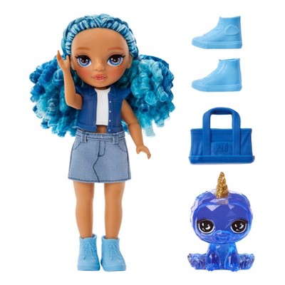 Rainbow High Littles Sapphire Bradshaw Blue 5.5" Posable Small Doll with Purse Magical Pet Yeti: Removable Clothes, Curly Hair, Articulated