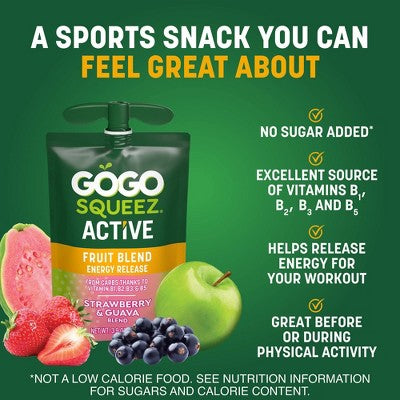 GoGo SqueeZ Active Fruit Blend Energy Release, Strawberry & Guava Punches - 39oz/10ct