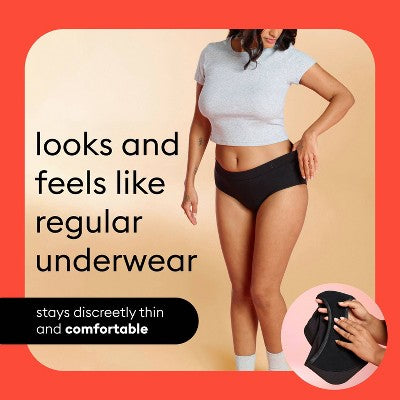 Thinx Super Absorbency Bikini - Black M: Mid Rise, Knit, Opaque, Full Waistband Elastic