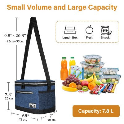 Tirrinia Insulated Small Lunch Bag with Adjustable Shoulder Strap, Leakproof Reusable Lunch Cooler Bag with Front Zip Pocket, Portable Lunch Boxs