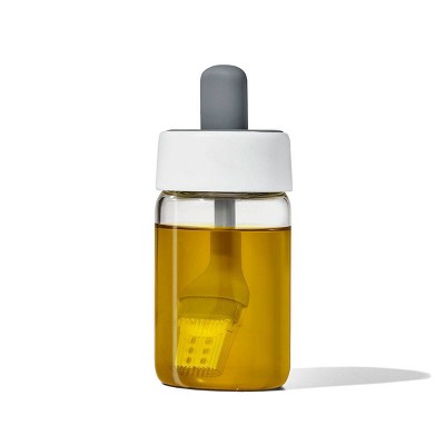 OXO Oil Bottle and Brush: Tempered Glass Food Storage Container, Dishwasher-Safe, 8 oz Capacity
