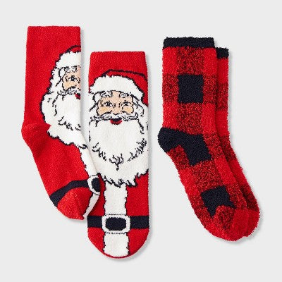 Kids' 2pk Vintage Santa Cozy Christmas Crew Socks with Gift Card Holder - Wondershop Red XS/S