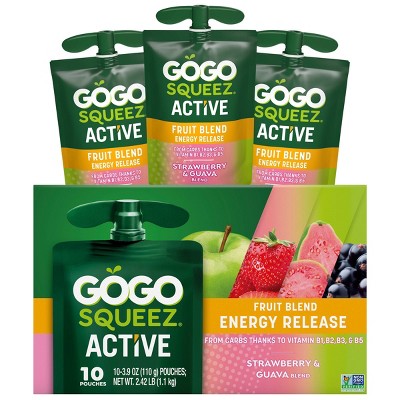 GoGo SqueeZ Active Fruit Blend Energy Release, Strawberry & Guava Punches - 39oz/10ct