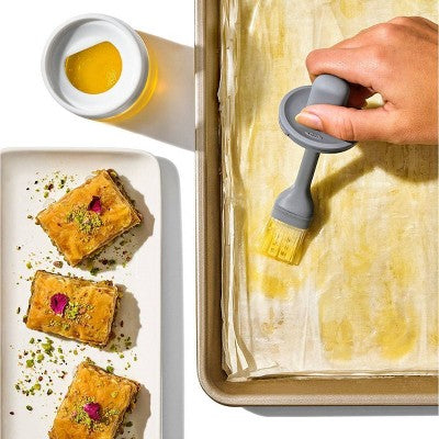 OXO Oil Bottle and Brush: Tempered Glass Food Storage Container, Dishwasher-Safe, 8 oz Capacity