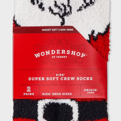 Kids' 2pk Vintage Santa Cozy Christmas Crew Socks with Gift Card Holder - Wondershop Red XS/S