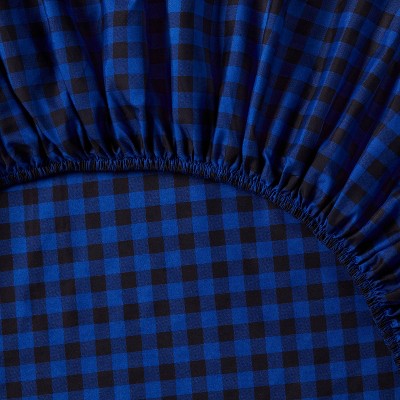 Queen Microfiber Sheet Set Blue/Black Gingham - Room Essentials