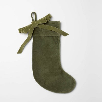 Velvet Bow Christmas Stocking Green - Threshold designed with Studio McGee