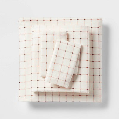 Queen Microfiber Sheet Set Pink Grid - Room Essentials
