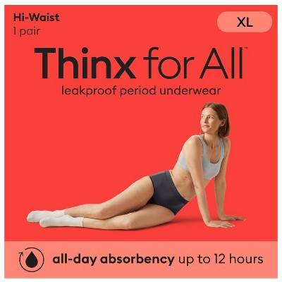Thinx for All Women's Everyday Comfort Hi-Waist Leakproof Period Briefs - Black XL: Cotton Gusset, Machine Washable, Solid Pattern