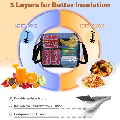 Tirrinia Insulated Small Lunch Bag with Adjustable Shoulder Strap, Leakproof Reusable Lunch Cooler Bag with Front Zip Pocket, Portable Lunch Boxs