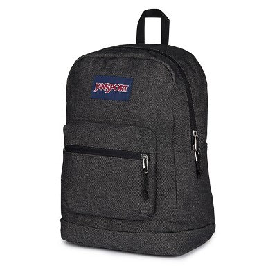 JanSport Cross Town Plus Remix 17" Backpack - Black: Abstract Denim Shell, Expandable Pocket